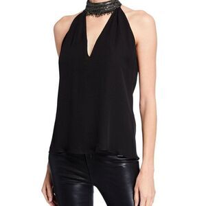 Ramy Brook Raelyn Beaded High Neck Silk Halter Top Small